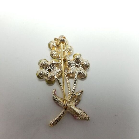 Vintage Rhinestone Flower Cluster Brooch, Bouquette Shape, Enamel, Estate - Picture 3 of 6